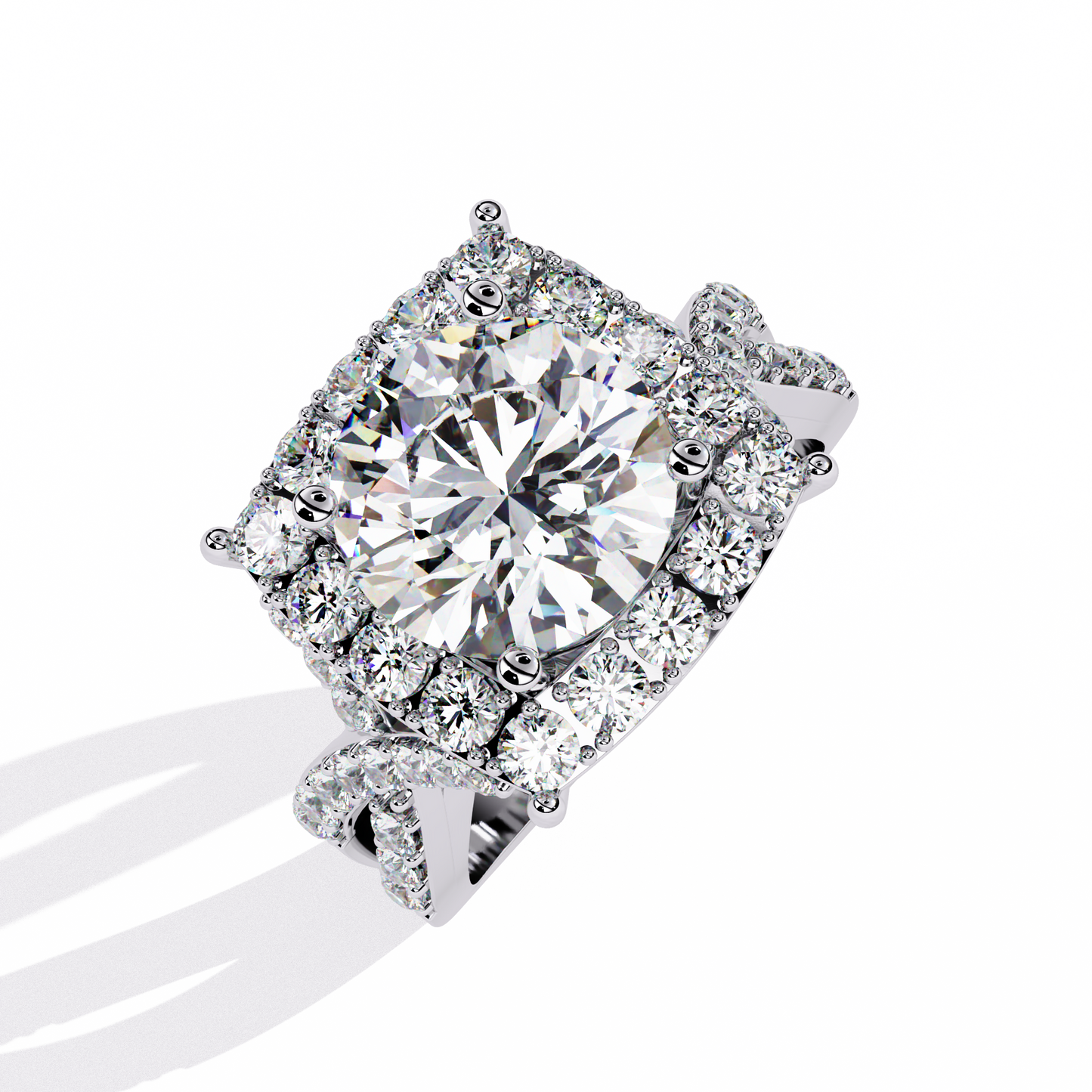 Cushion Cut Butterfly Halo Engagement Ring