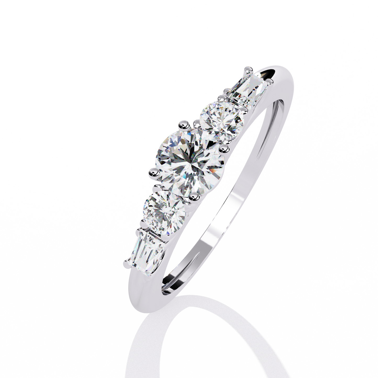 Round Diamond Engagement Ring with Baguette Side Stones