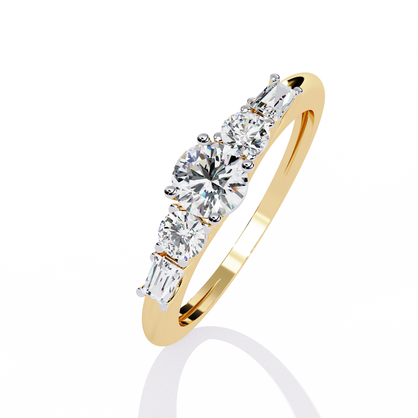 Round Diamond Engagement Ring with Baguette Side Stones