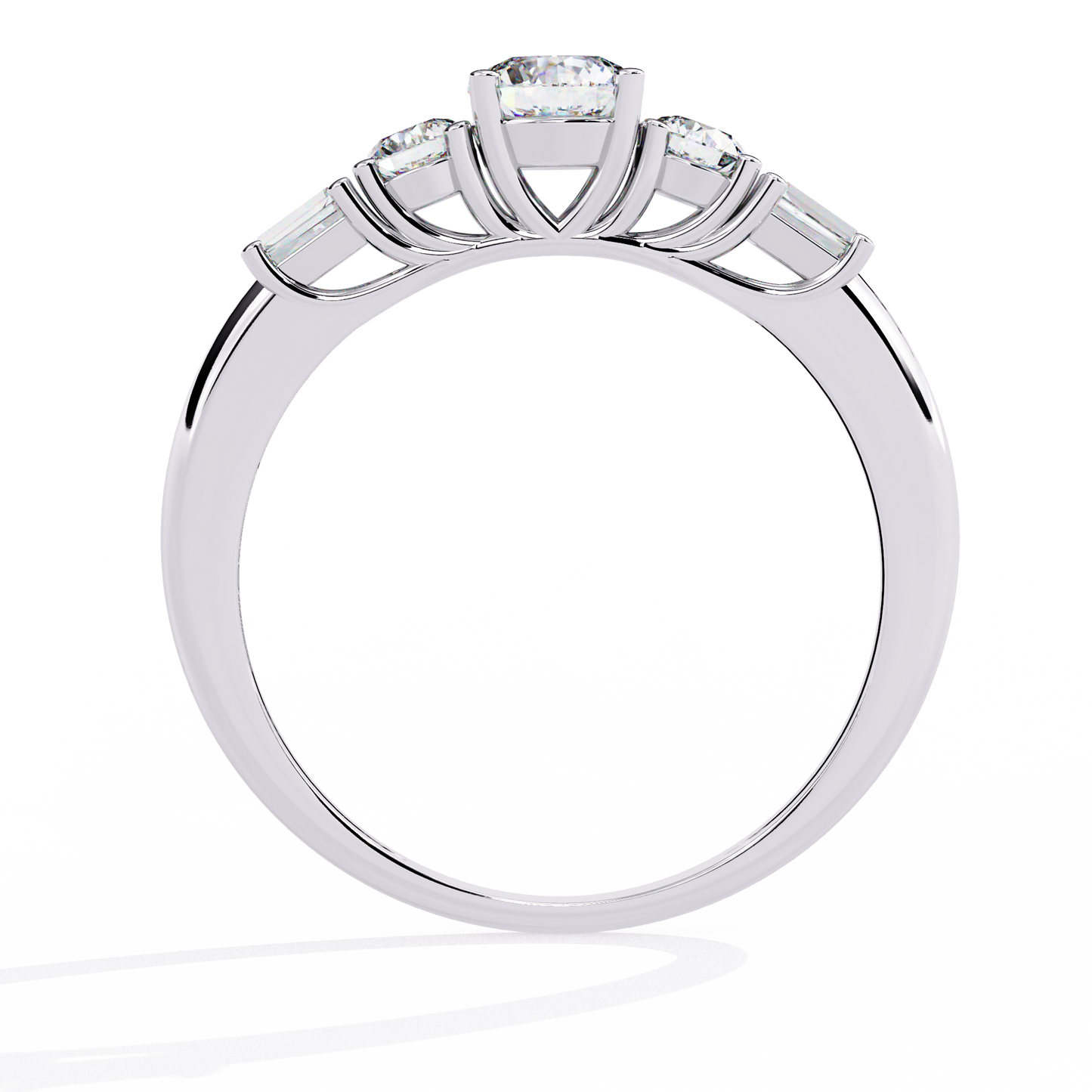 Round Diamond Engagement Ring with Baguette Side Stones