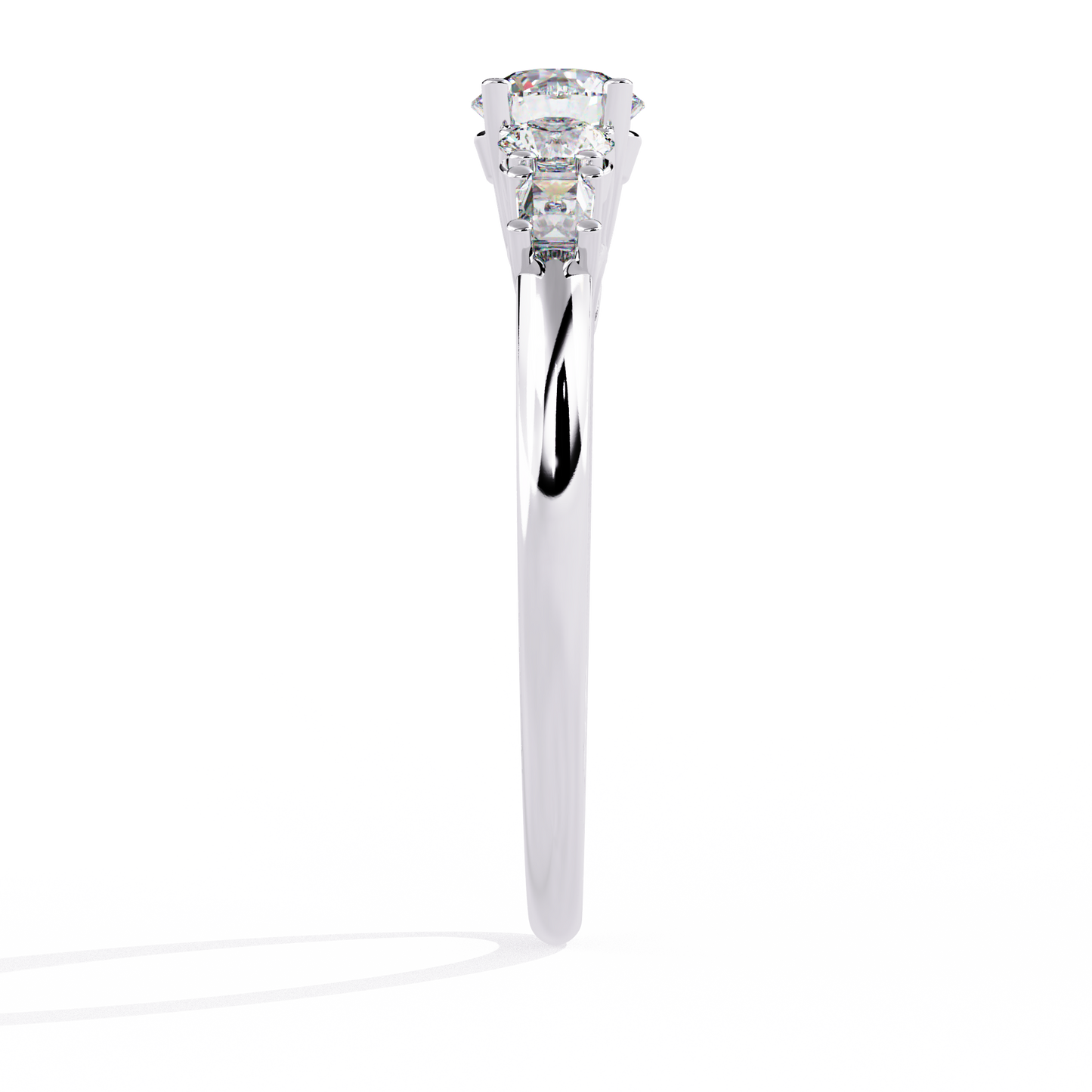 Round Diamond Engagement Ring with Baguette Side Stones