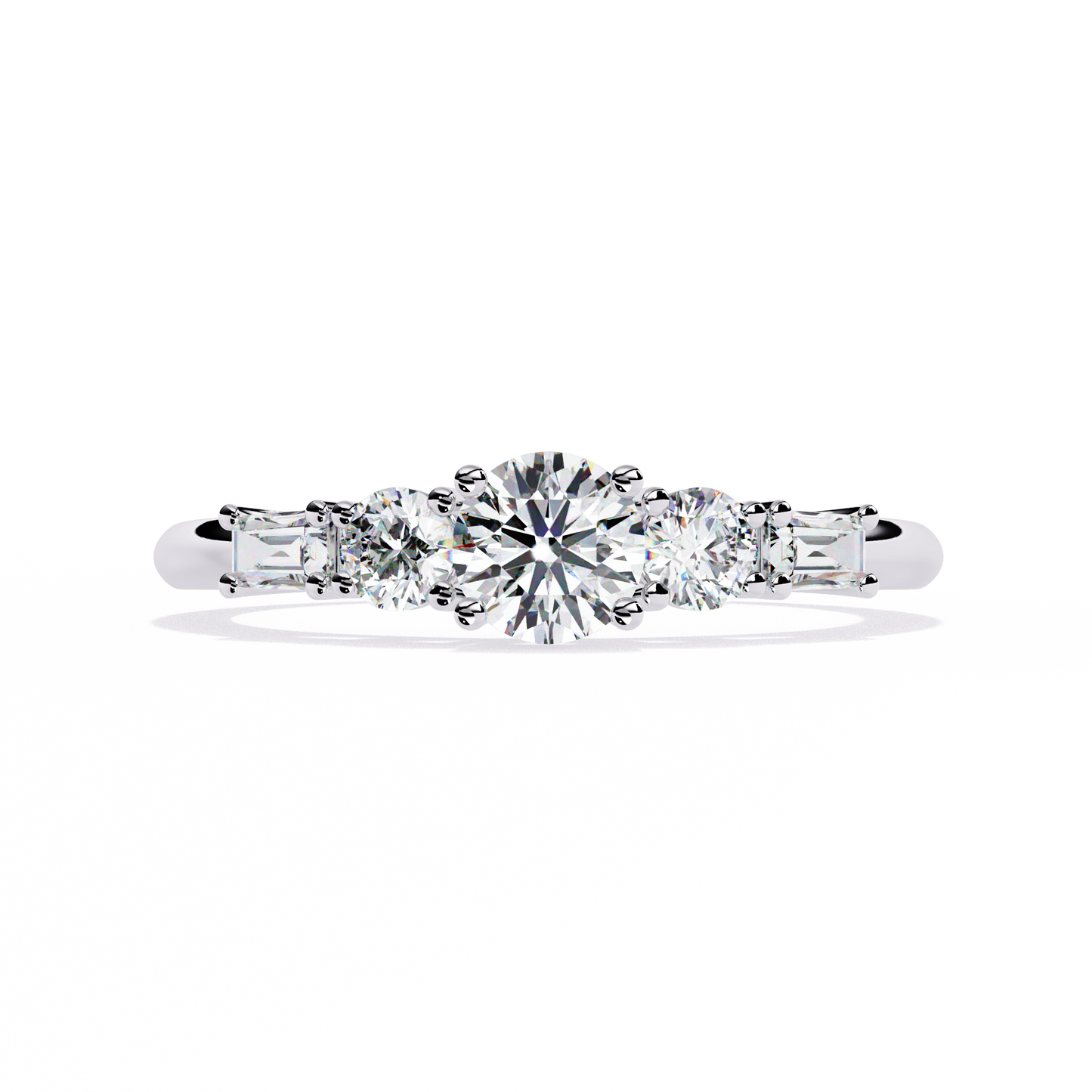 Round Diamond Engagement Ring with Baguette Side Stones