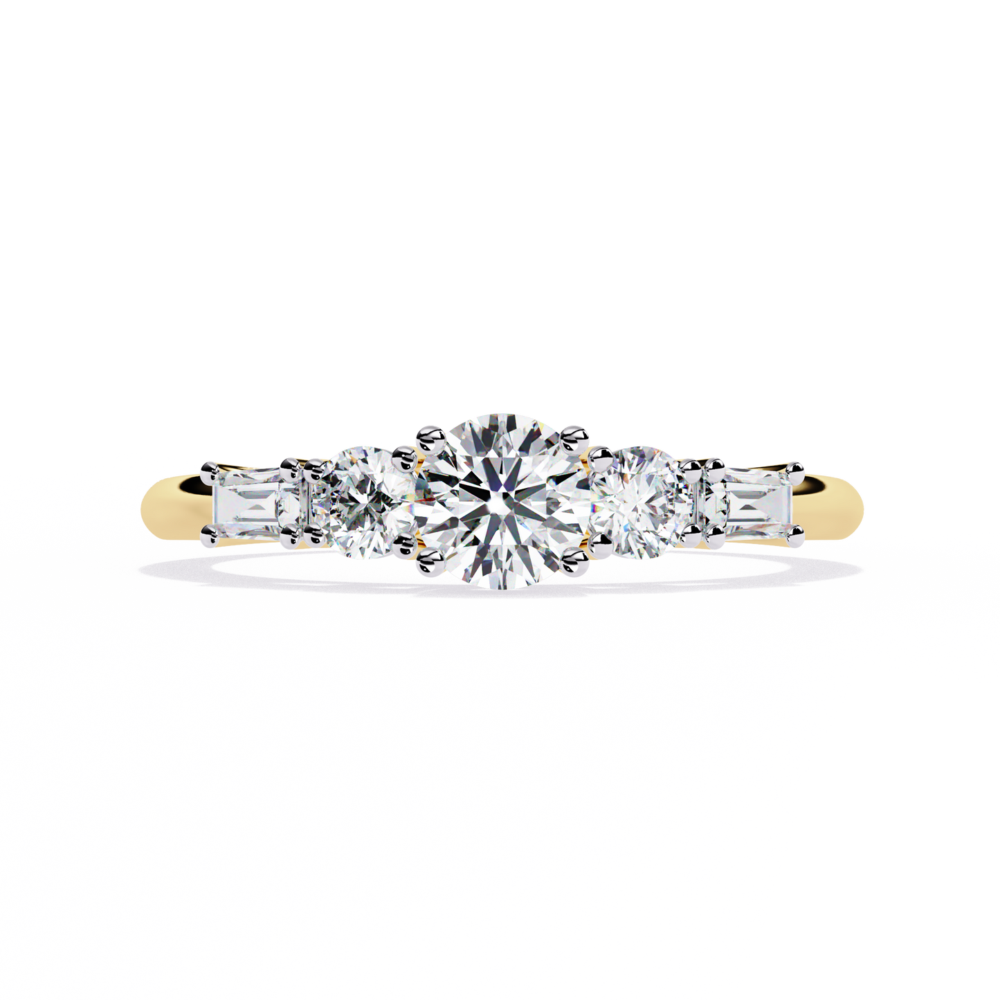 Round Diamond Engagement Ring with Baguette Side Stones