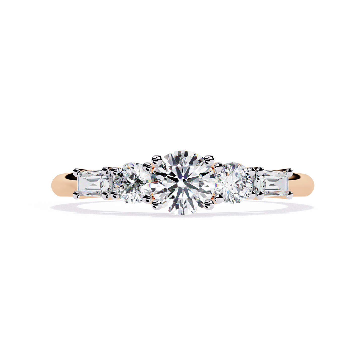 Round Diamond Engagement Ring with Baguette Side Stones