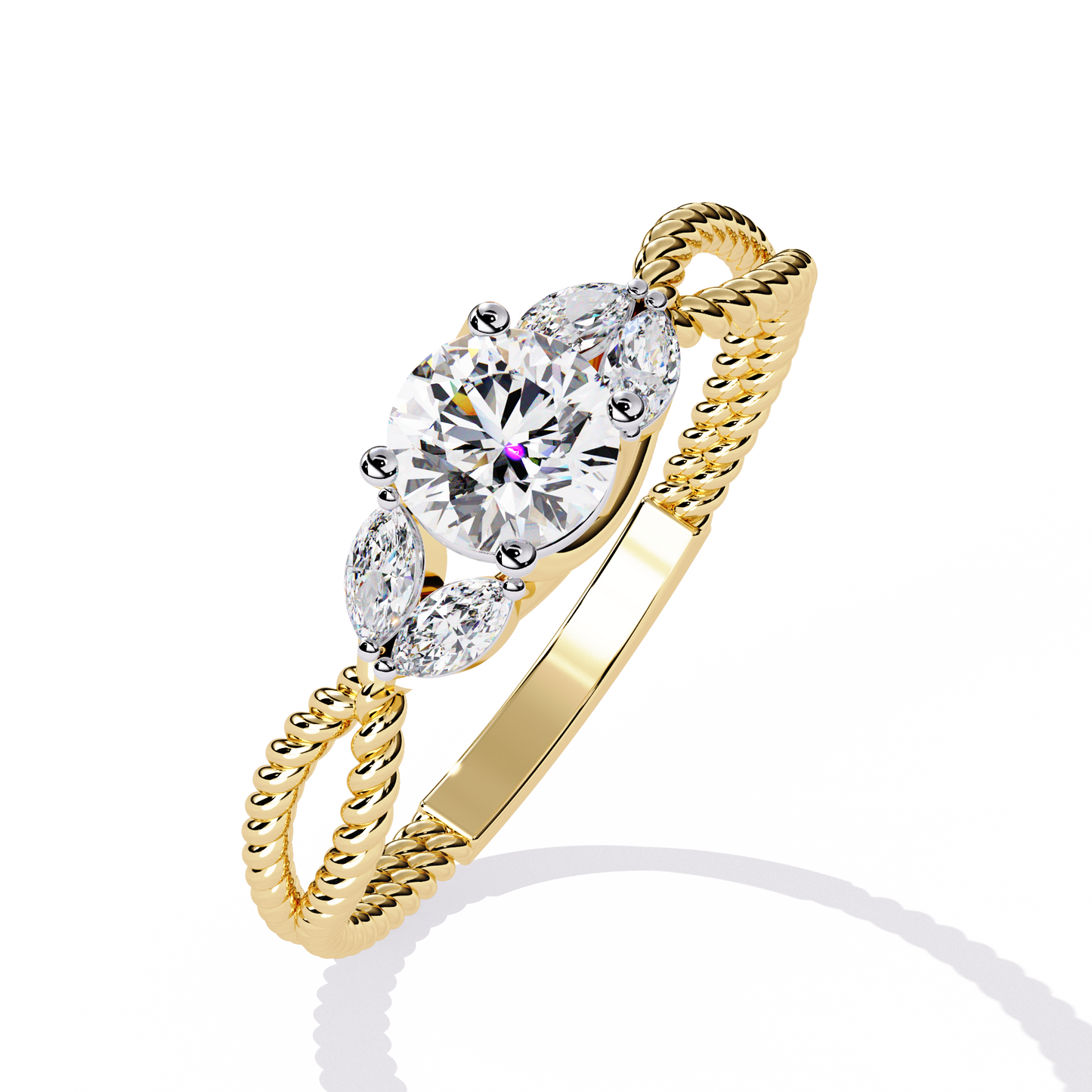 Round Diamond Engagement Ring with Marquise Side Stones
