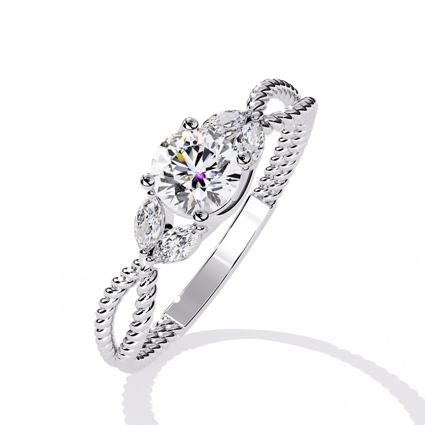 Round Diamond Engagement Ring with Marquise Side Stones