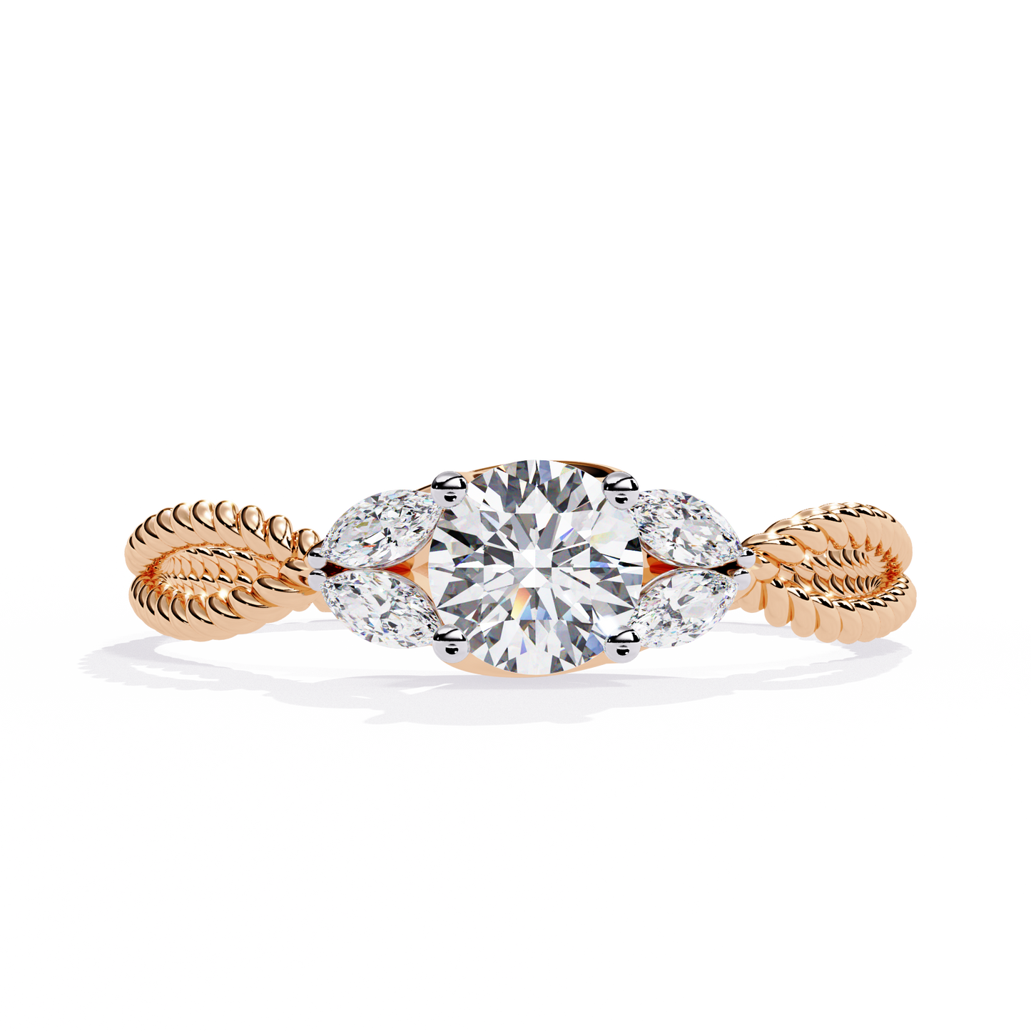 Round Diamond Engagement Ring with Marquise Side Stones