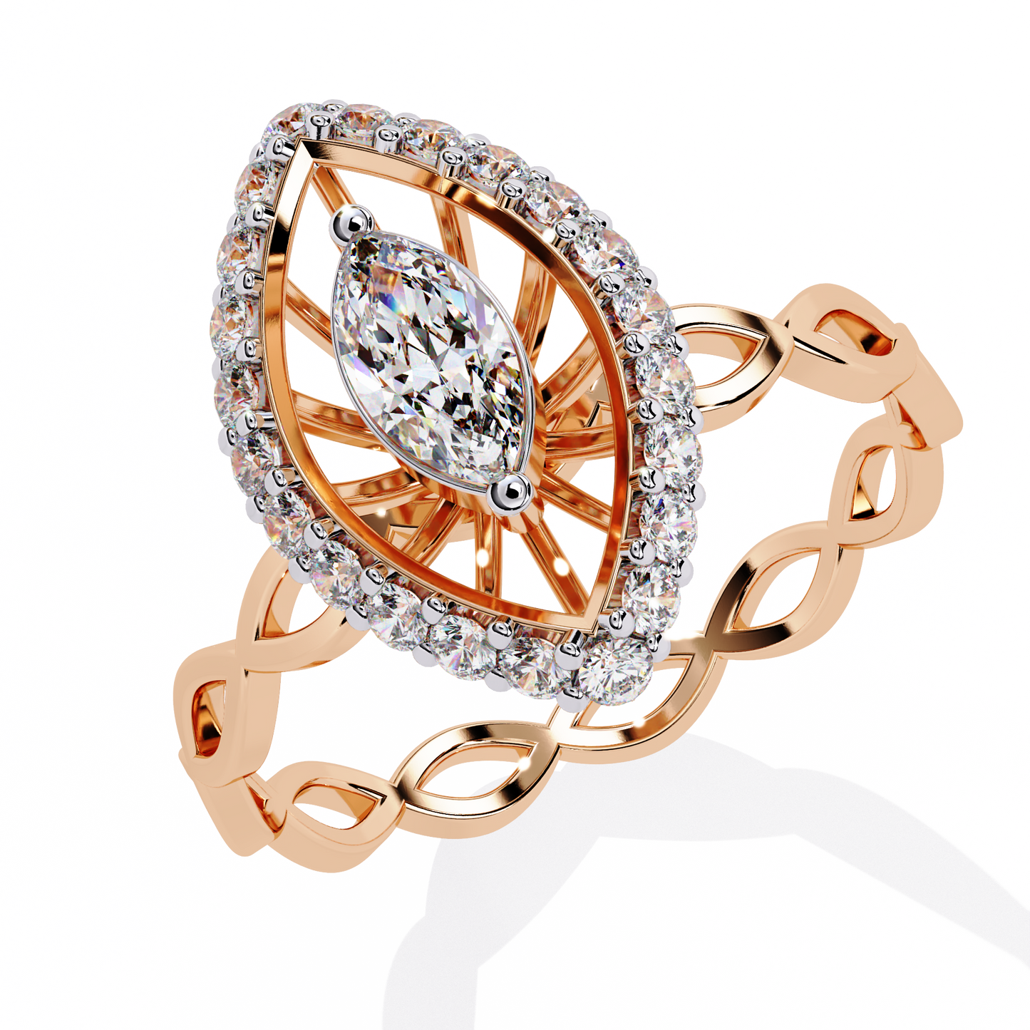 Marquise Diamond Halo Engagement Ring with Infinity Band