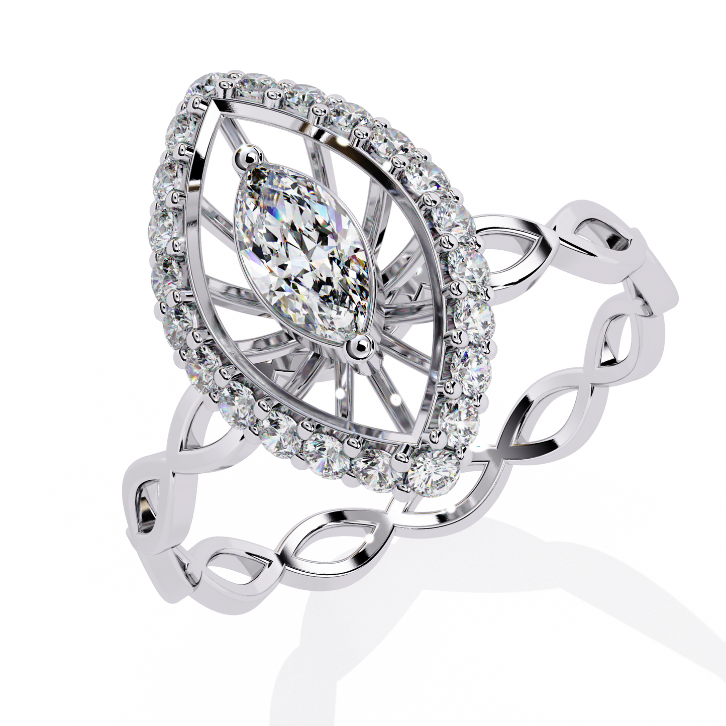 Marquise Diamond Halo Engagement Ring with Infinity Band