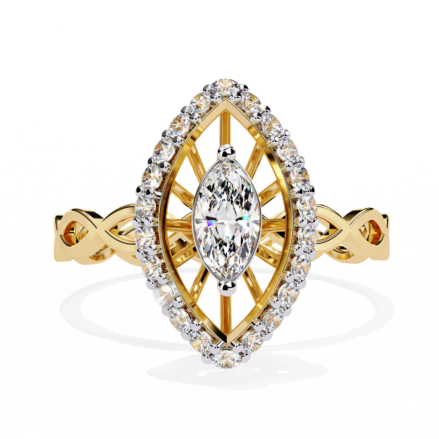 Marquise Diamond Halo Engagement Ring with Infinity Band