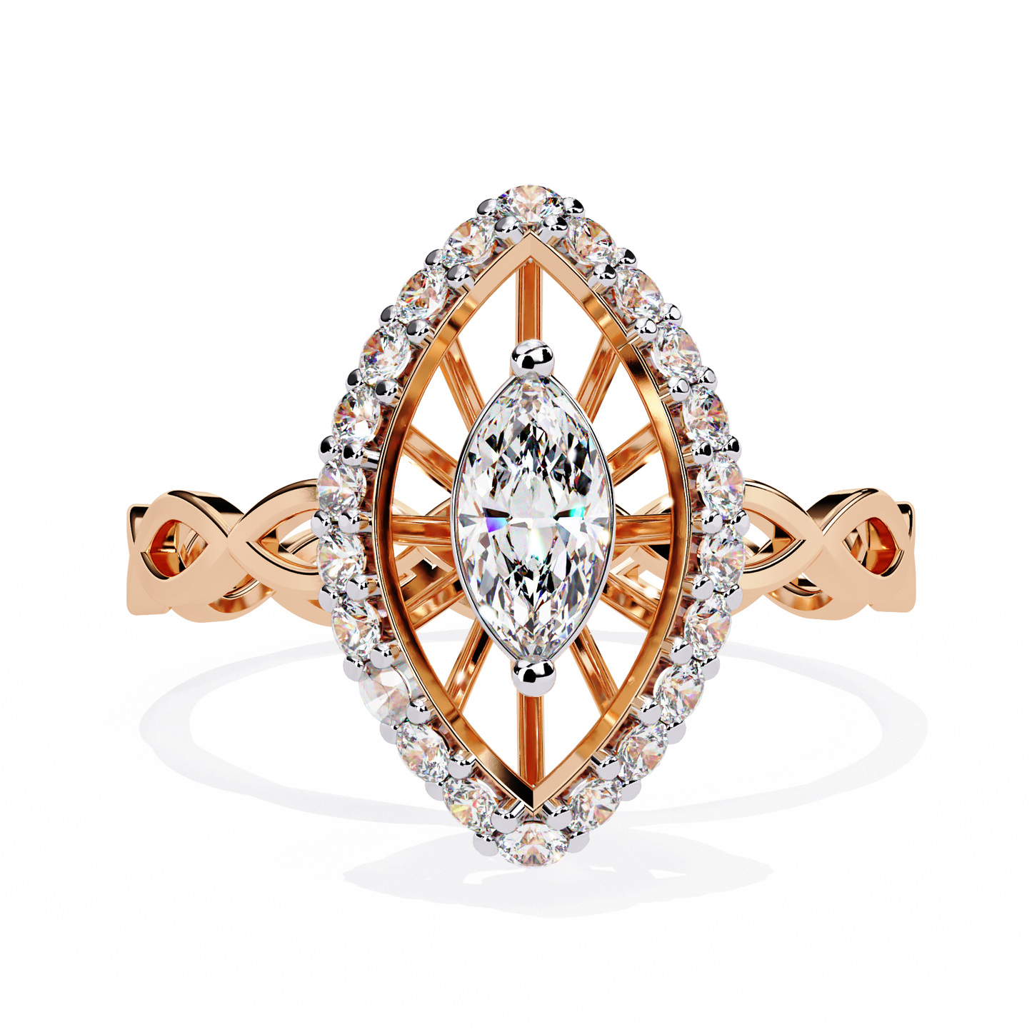 Marquise Diamond Halo Engagement Ring with Infinity Band