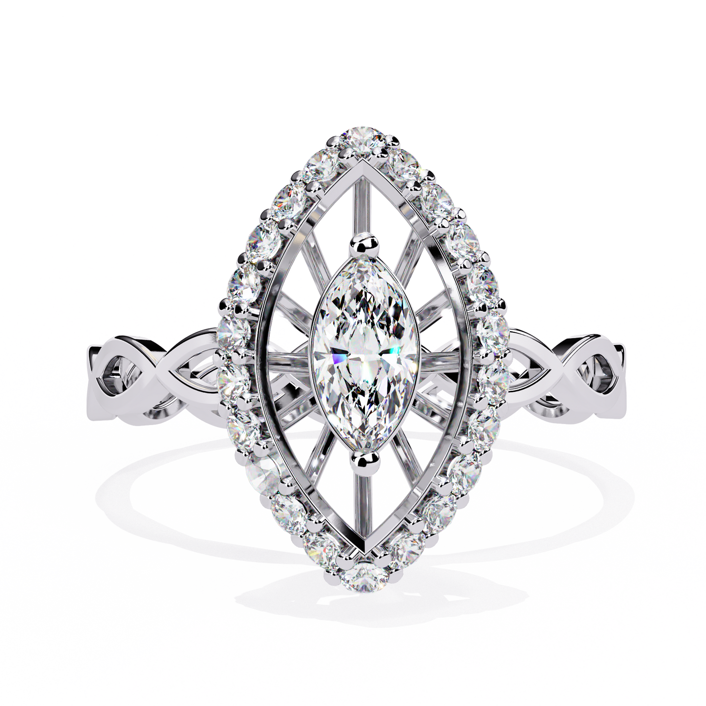 Marquise Diamond Halo Engagement Ring with Infinity Band