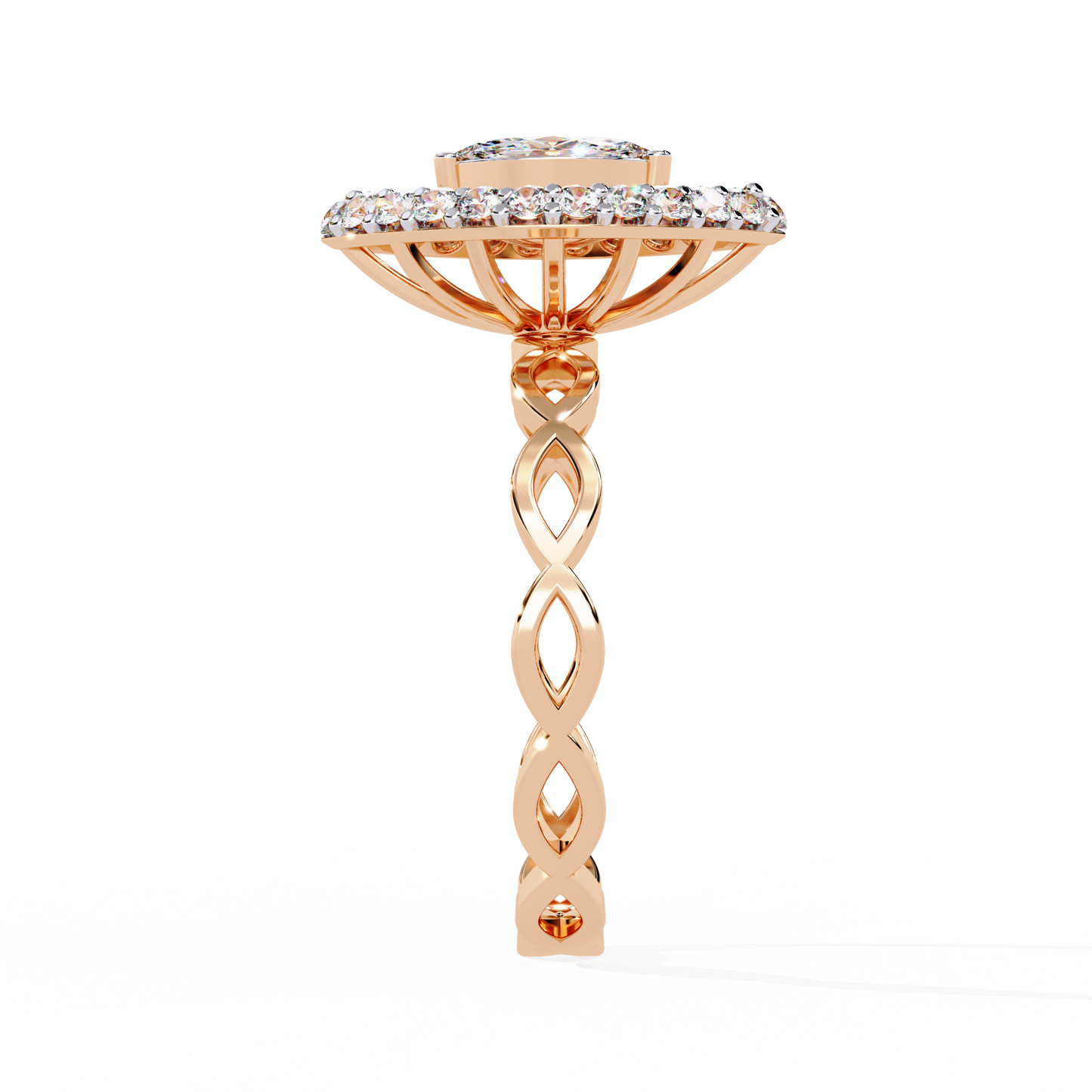 Marquise Diamond Halo Engagement Ring with Infinity Band