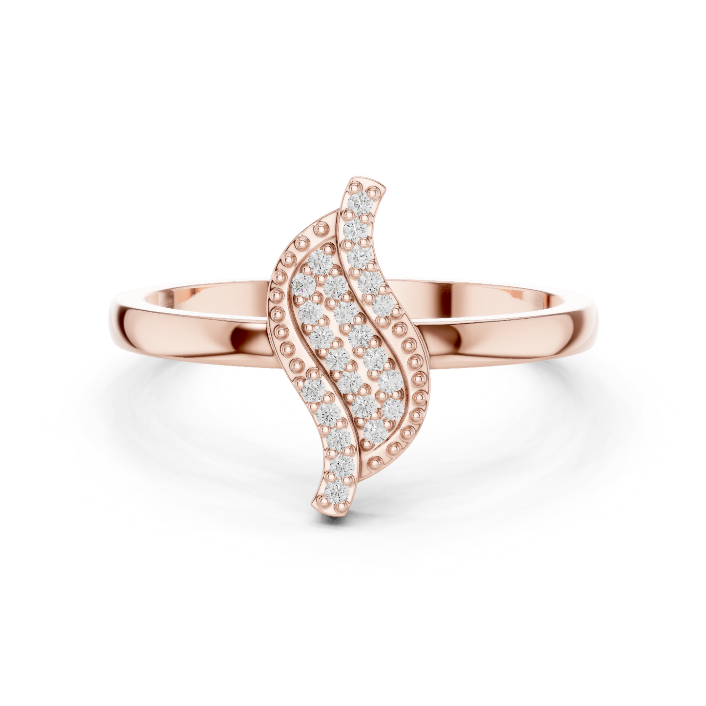 Diamond Leaf Ring with Milgrain Detail