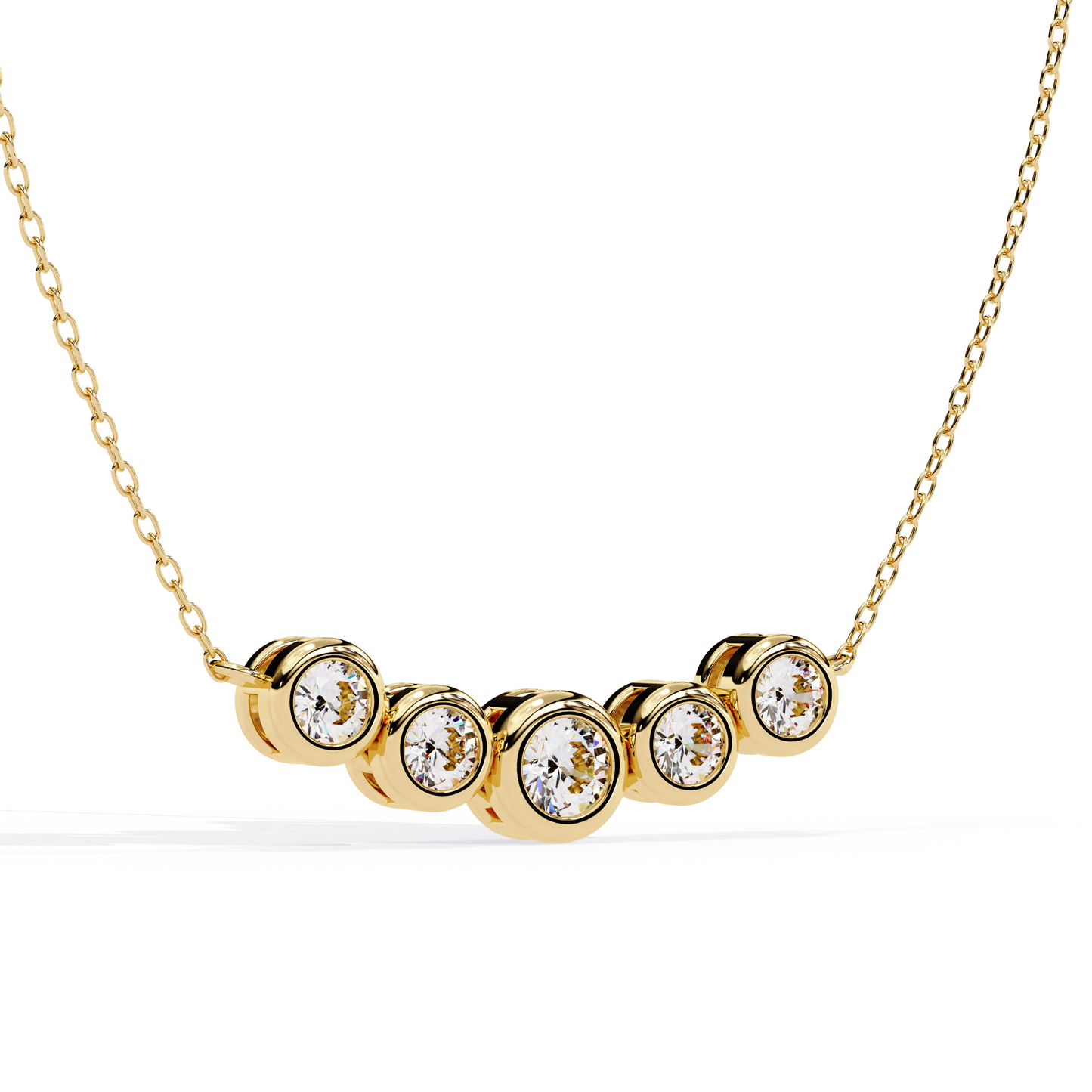 Five Stone Curved Bar Necklace | Bezel Set Diamond Necklace