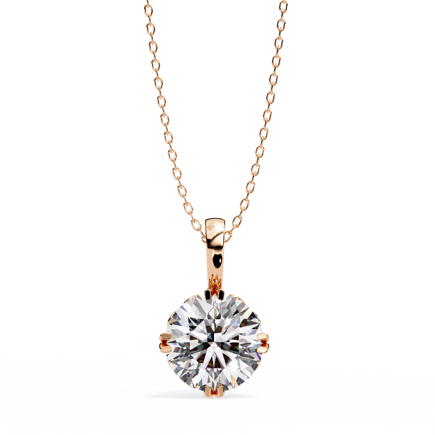 Basket Set Solitaire Necklace | Classic Round Diamond Pendant