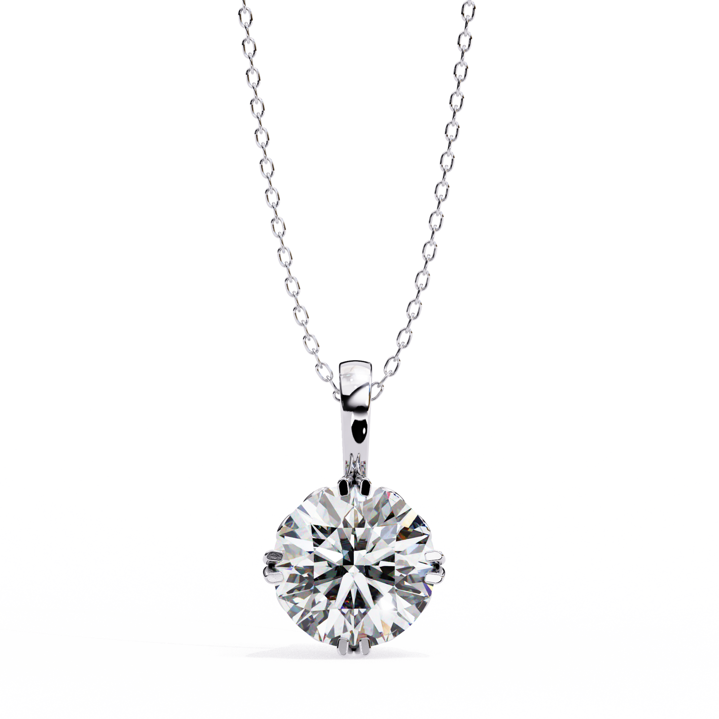 Basket Set Solitaire Necklace | Classic Round Diamond Pendant