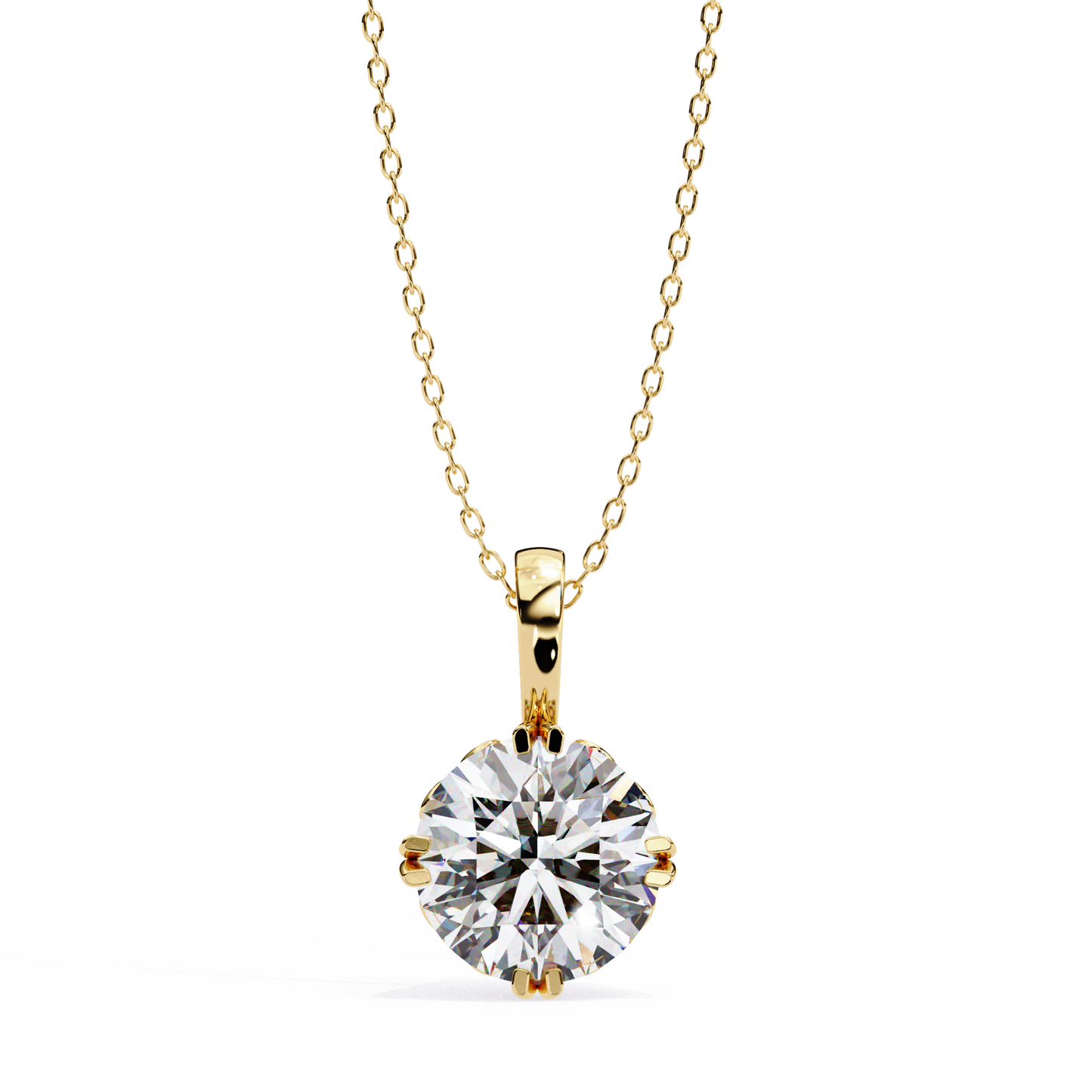 Basket Set Solitaire Necklace | Classic Round Diamond Pendant