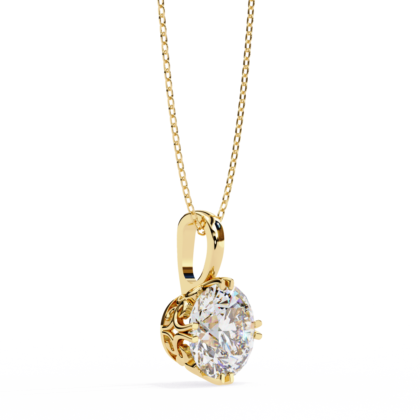 Basket Set Solitaire Necklace | Classic Round Diamond Pendant