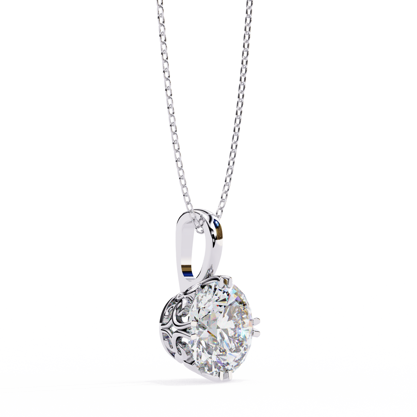 Basket Set Solitaire Necklace | Classic Round Diamond Pendant