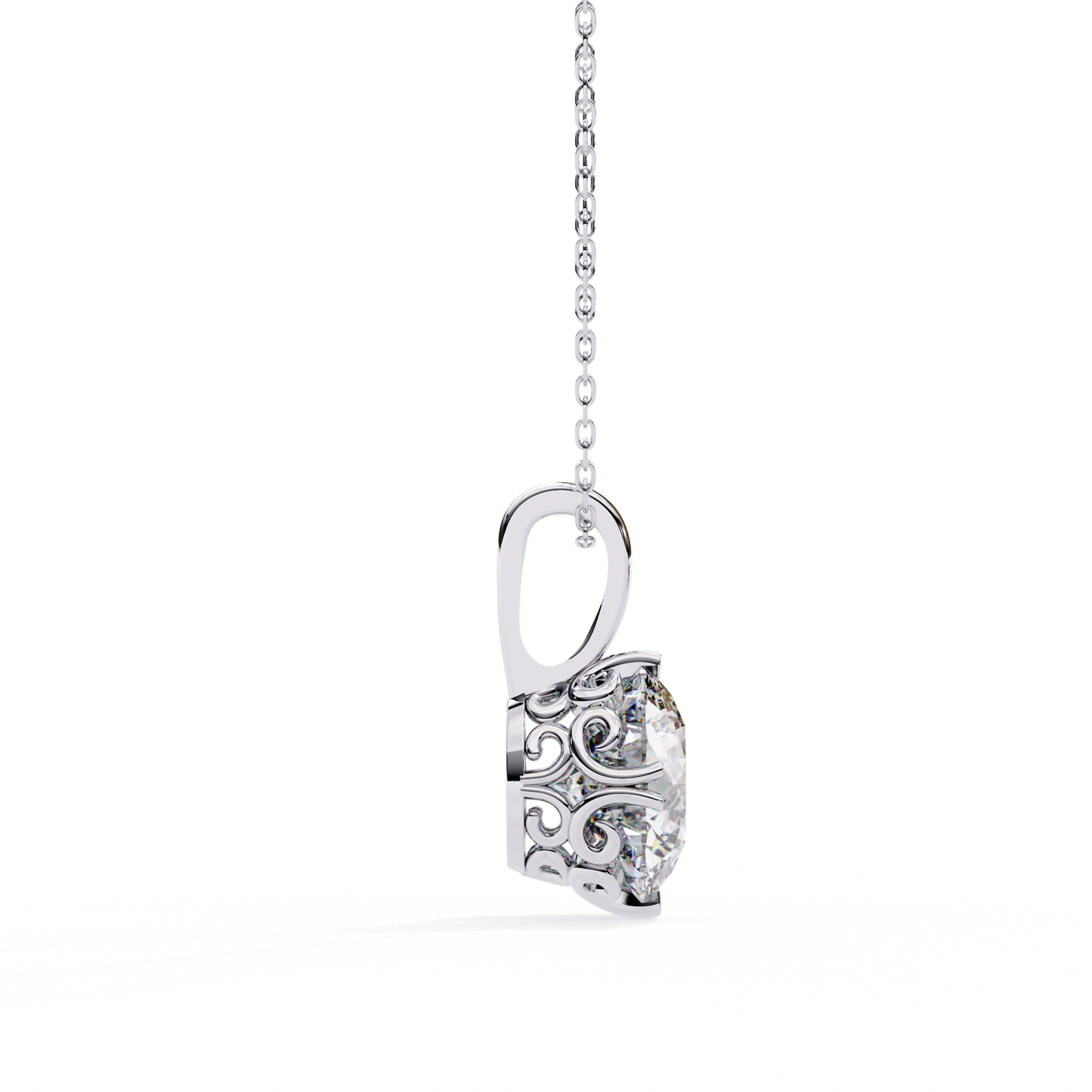 Basket Set Solitaire Necklace | Classic Round Diamond Pendant