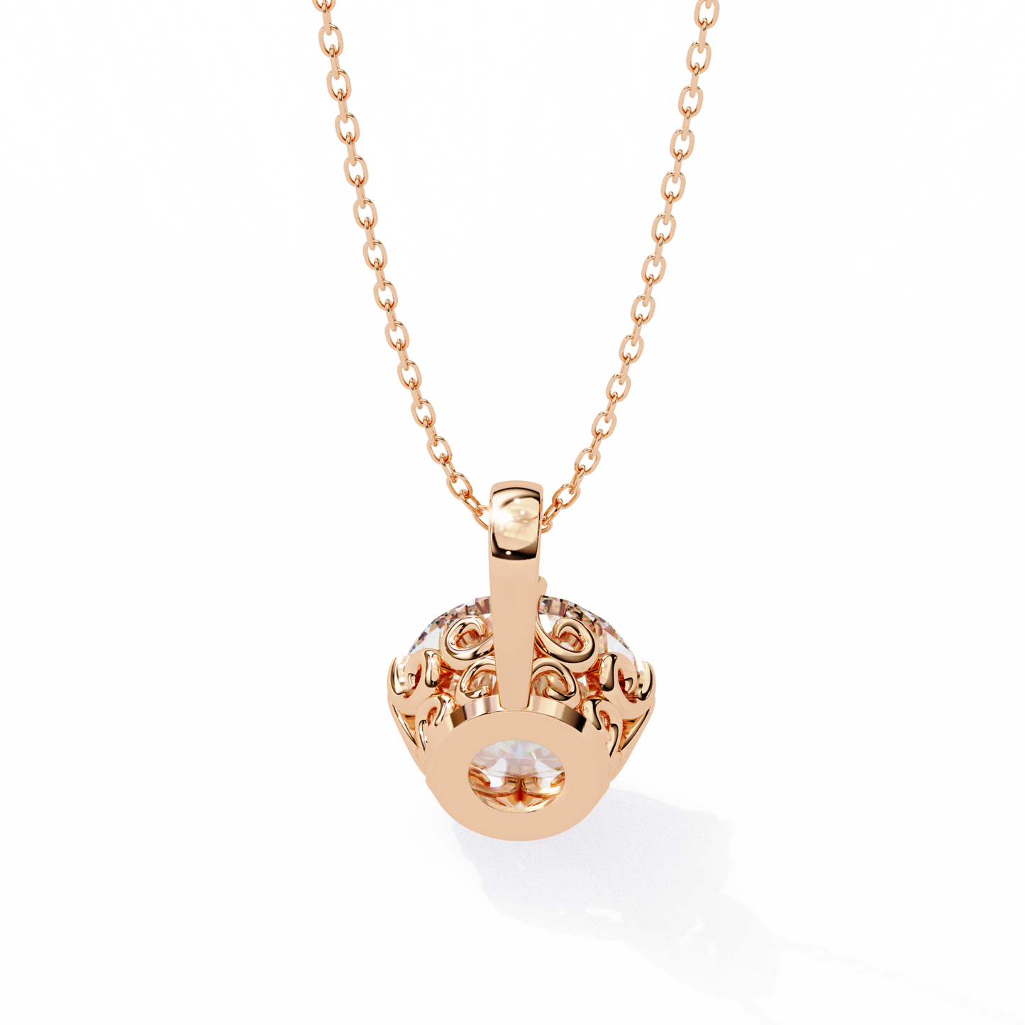 Basket Set Solitaire Necklace | Classic Round Diamond Pendant