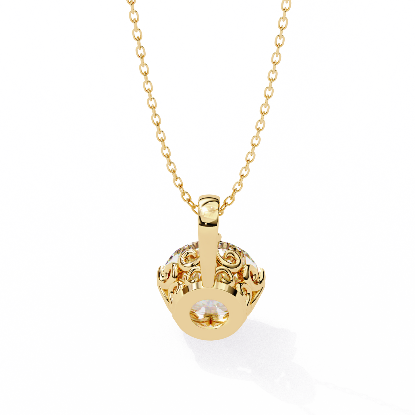 Basket Set Solitaire Necklace | Classic Round Diamond Pendant