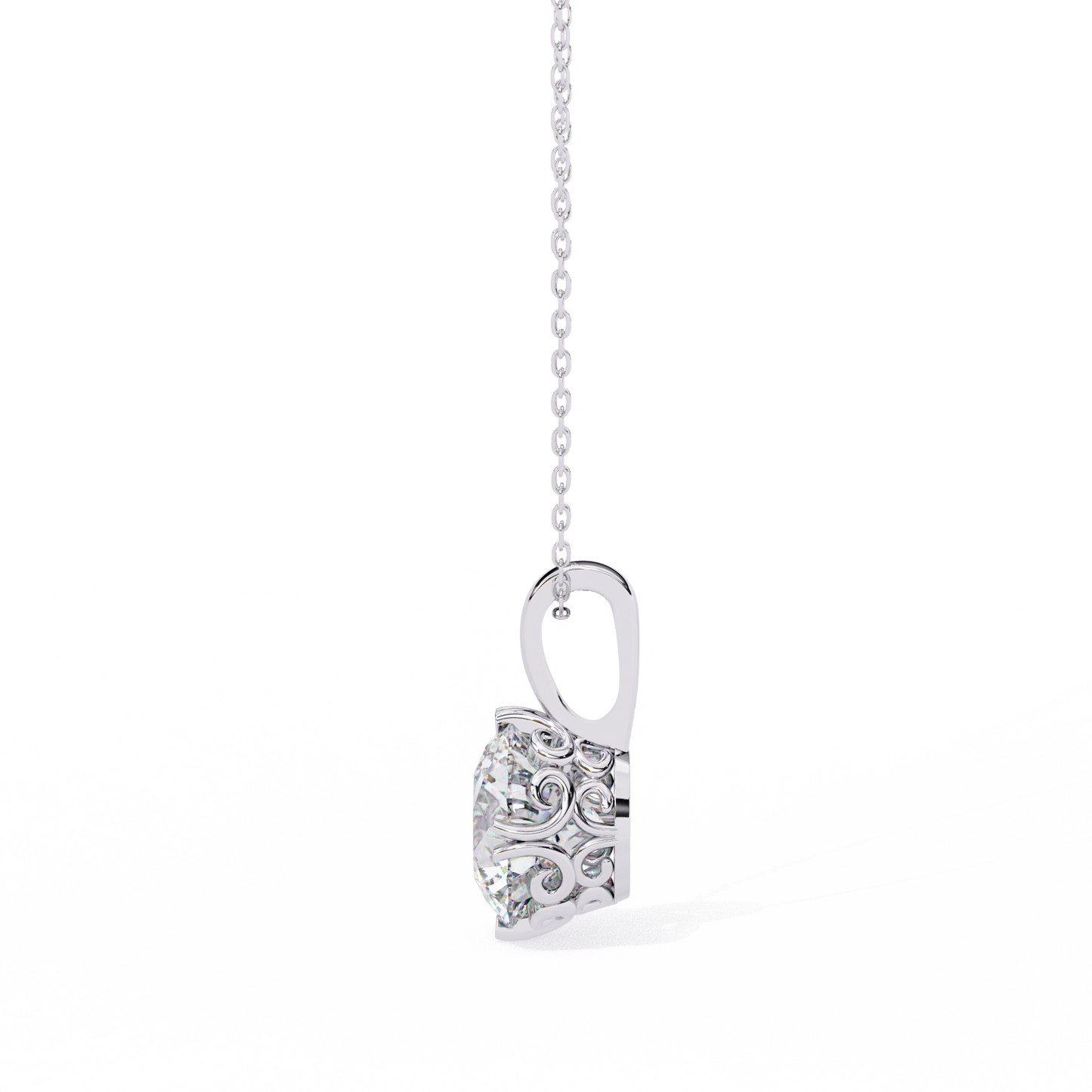 Basket Set Solitaire Necklace | Classic Round Diamond Pendant