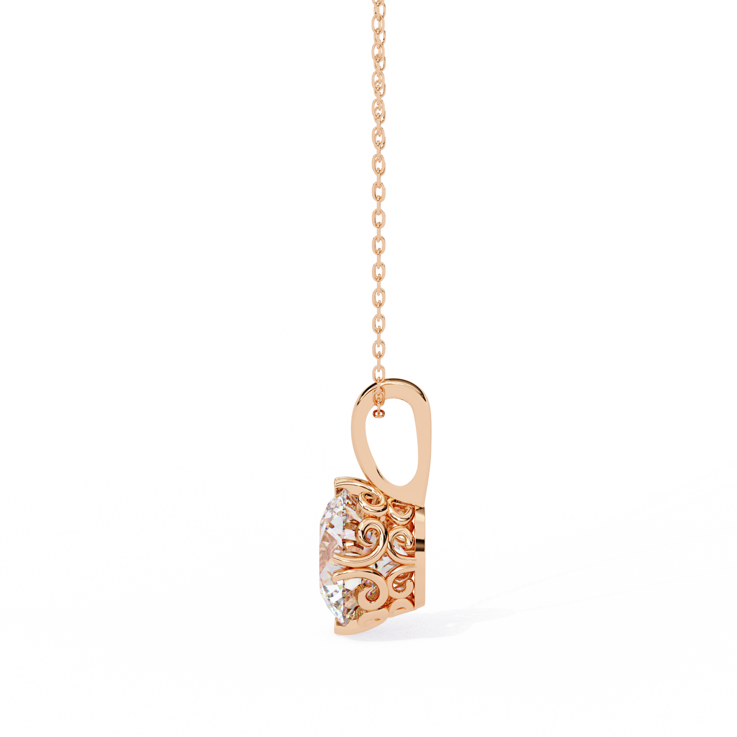 Basket Set Solitaire Necklace | Classic Round Diamond Pendant