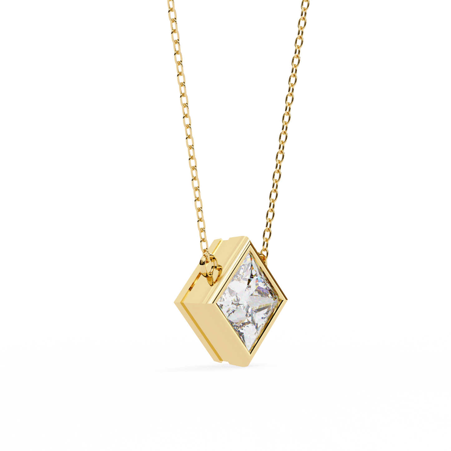 Bezel Set Princess Cut Solitaire Necklace | Floating Square Pendant