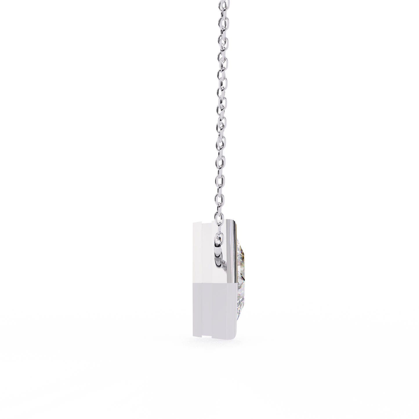 Bezel Set Princess Cut Solitaire Necklace | Floating Square Pendant