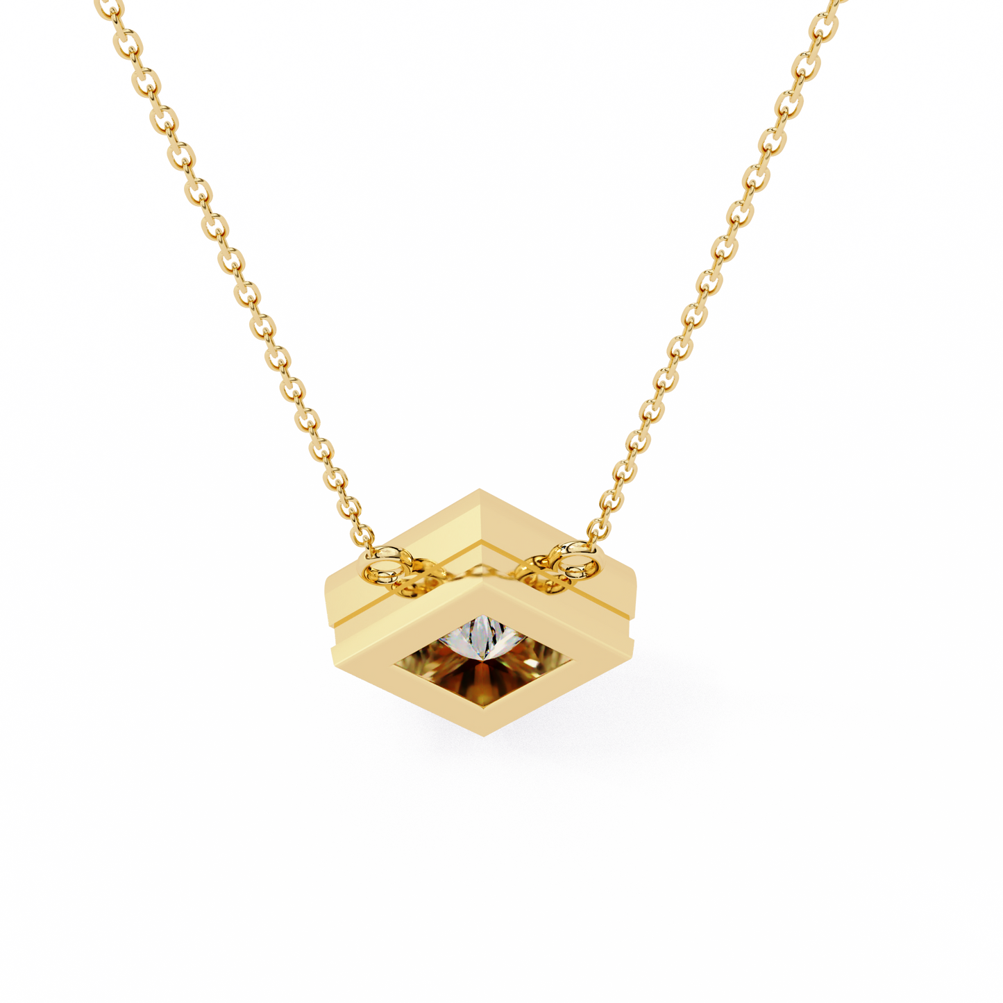 Bezel Set Princess Cut Solitaire Necklace | Floating Square Pendant