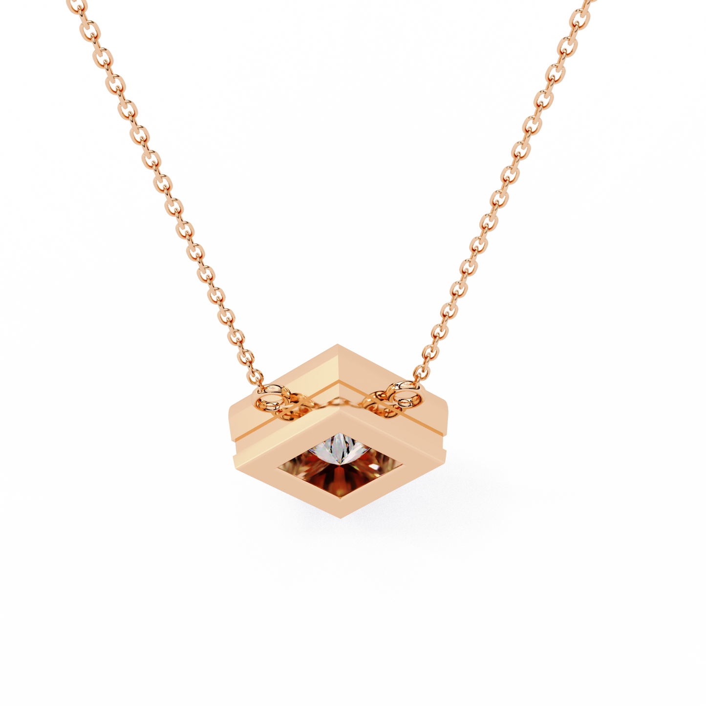 Bezel Set Princess Cut Solitaire Necklace | Floating Square Pendant