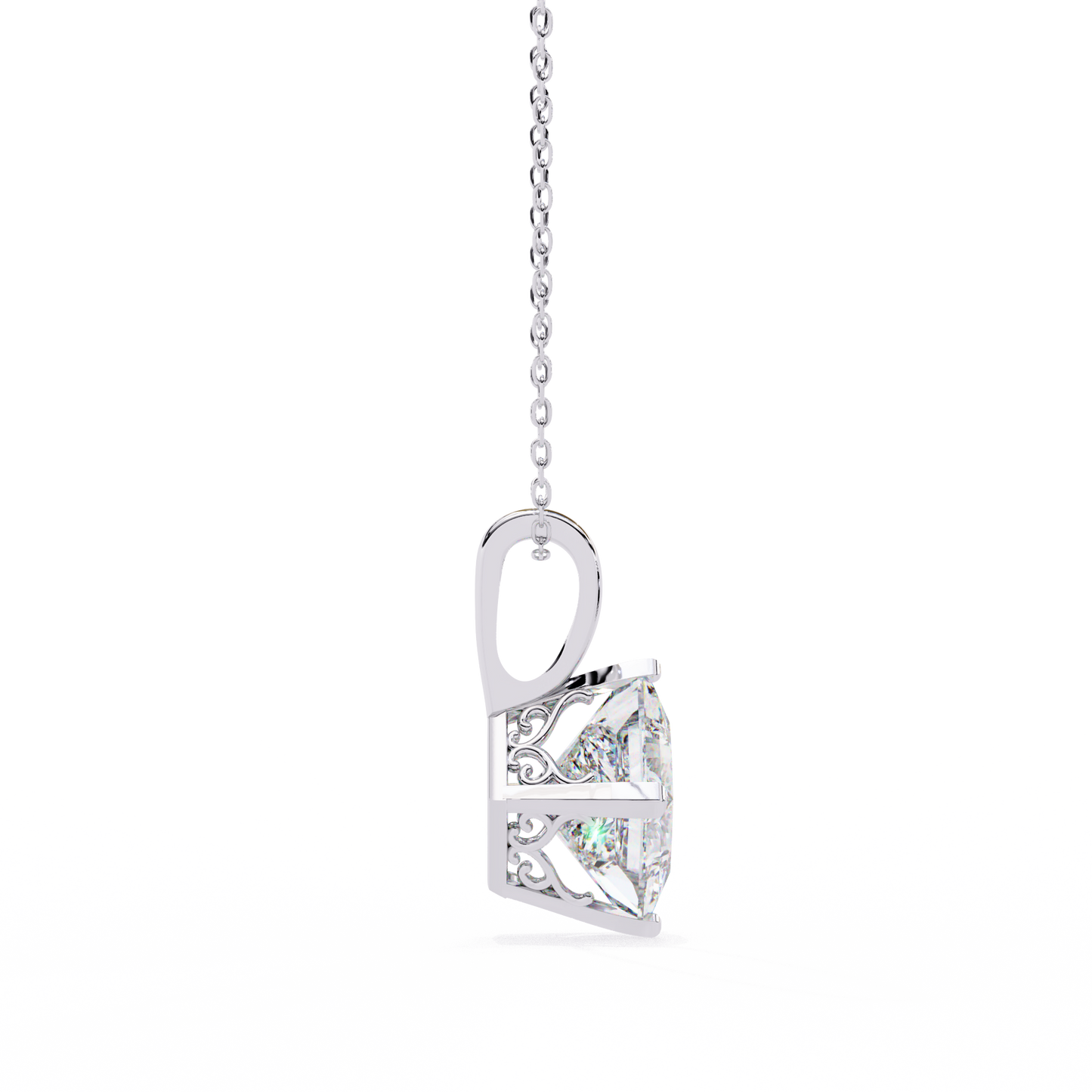 Princess Cut Solitaire Necklace | Square Diamond Pendant for Women