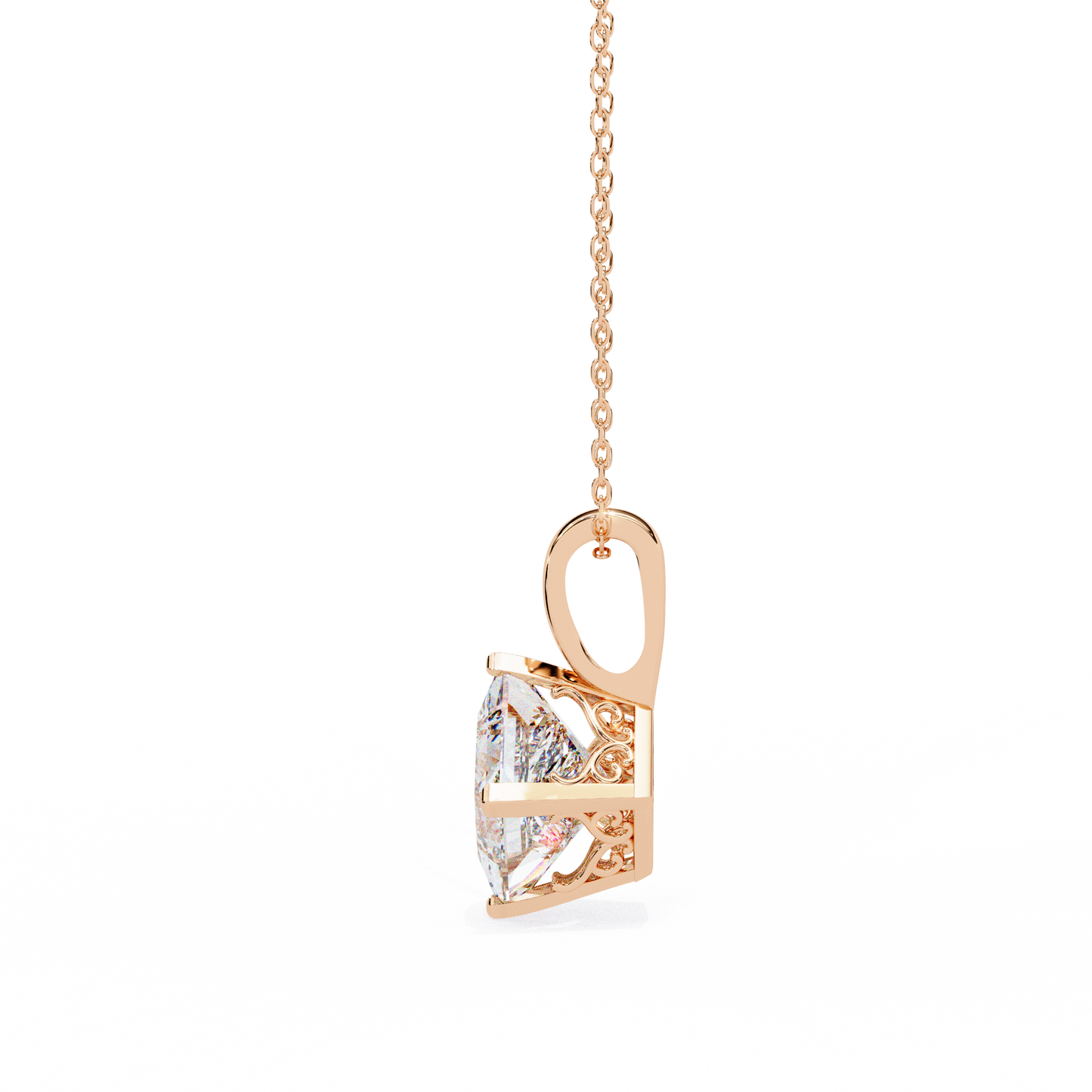 Princess Cut Solitaire Necklace | Square Diamond Pendant for Women