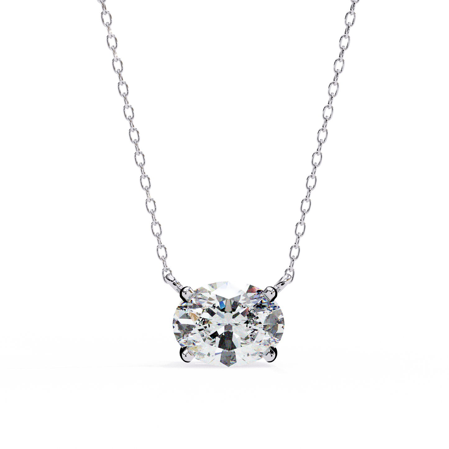 East-West Oval Solitaire Necklace | Modern Floating Pendant