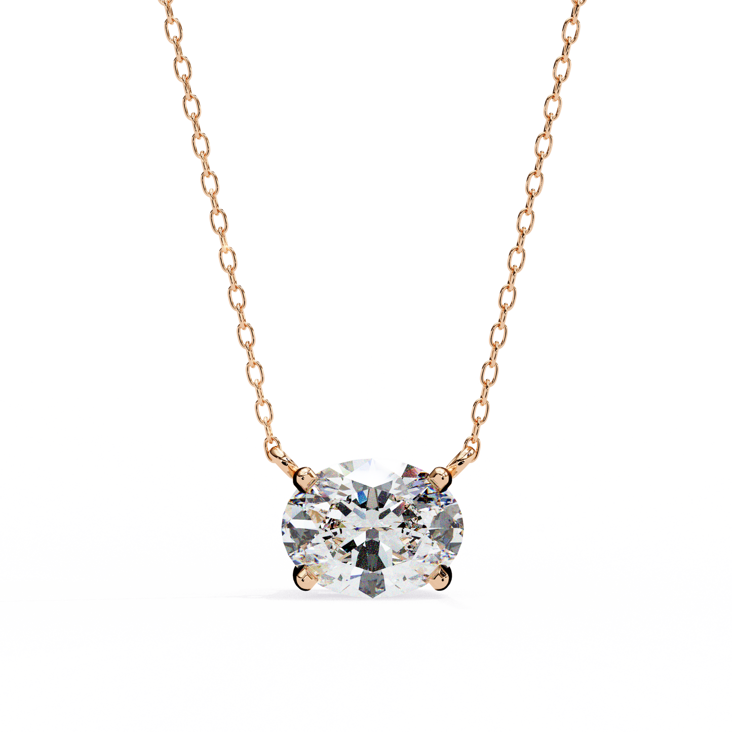 East-West Oval Solitaire Necklace | Modern Floating Pendant
