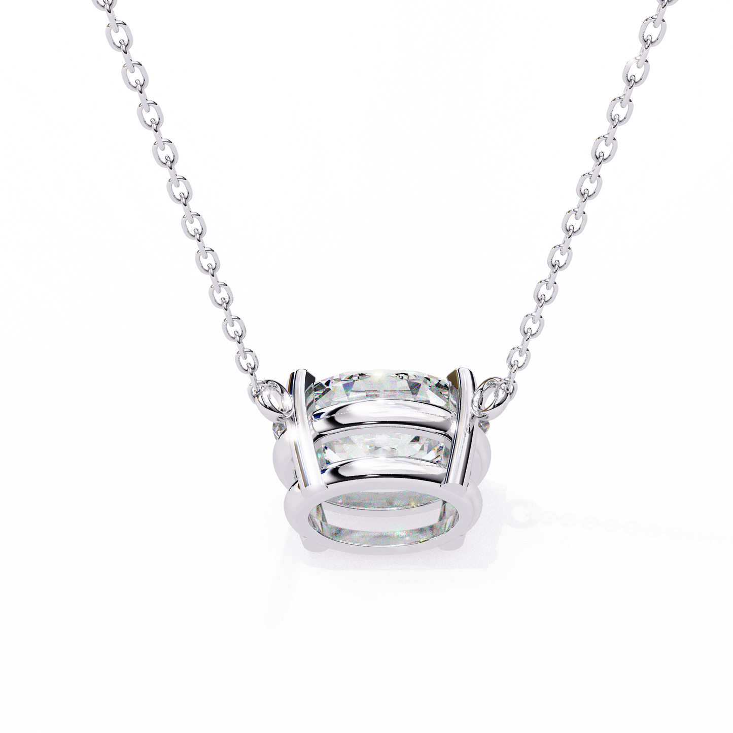 East-West Oval Solitaire Necklace | Modern Floating Pendant