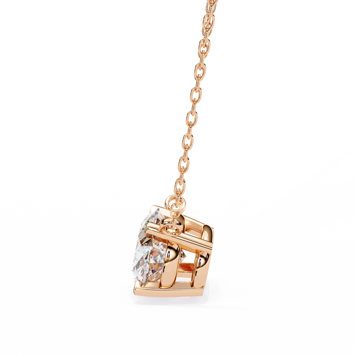 East-West Oval Solitaire Necklace | Modern Floating Pendant