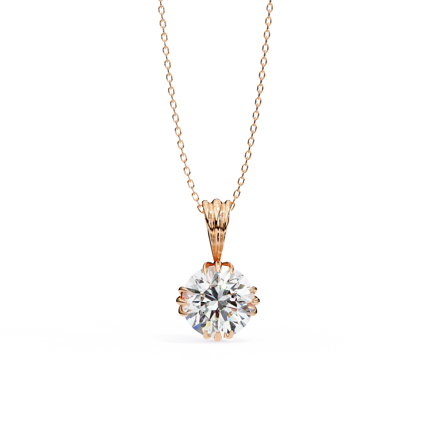 Crown Solitaire Necklace | 6-Prong Round Diamond Pendant