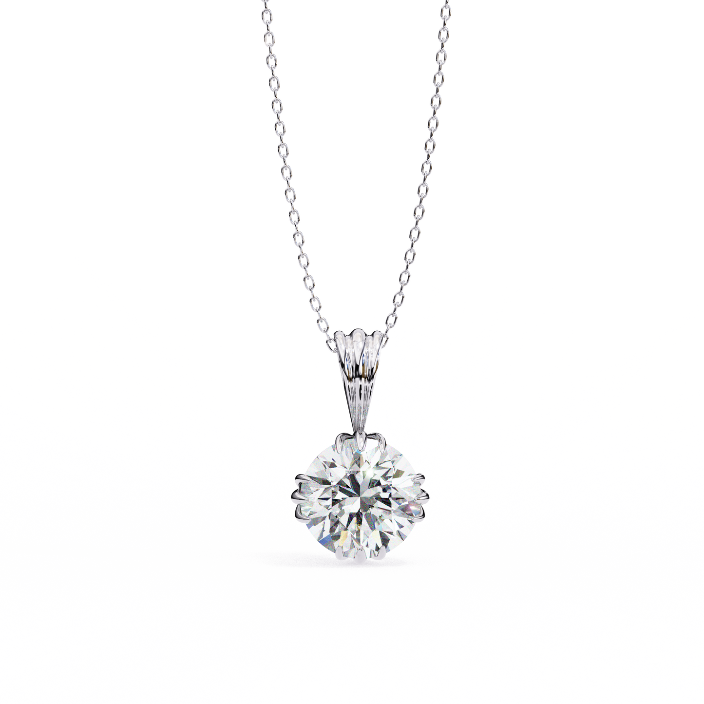 Crown Solitaire Necklace | 6-Prong Round Diamond Pendant