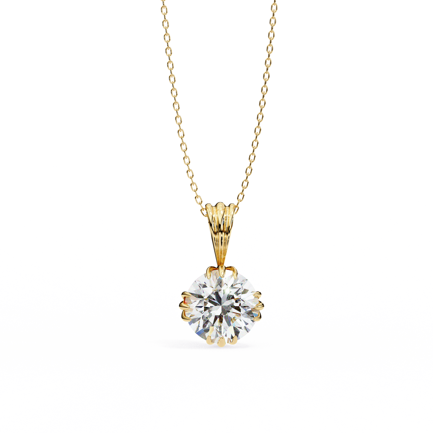 Crown Solitaire Necklace | 6-Prong Round Diamond Pendant
