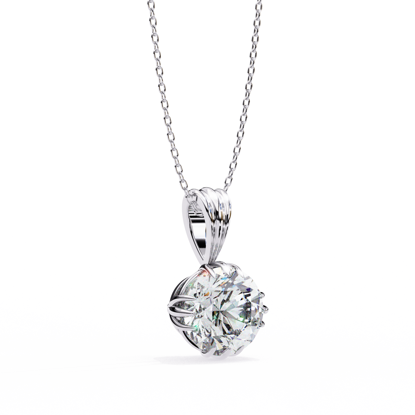 Crown Solitaire Necklace | 6-Prong Round Diamond Pendant