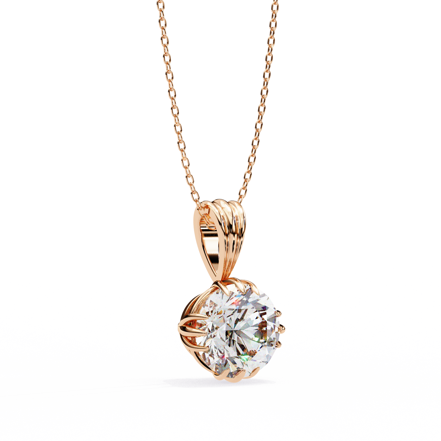 Crown Solitaire Necklace | 6-Prong Round Diamond Pendant