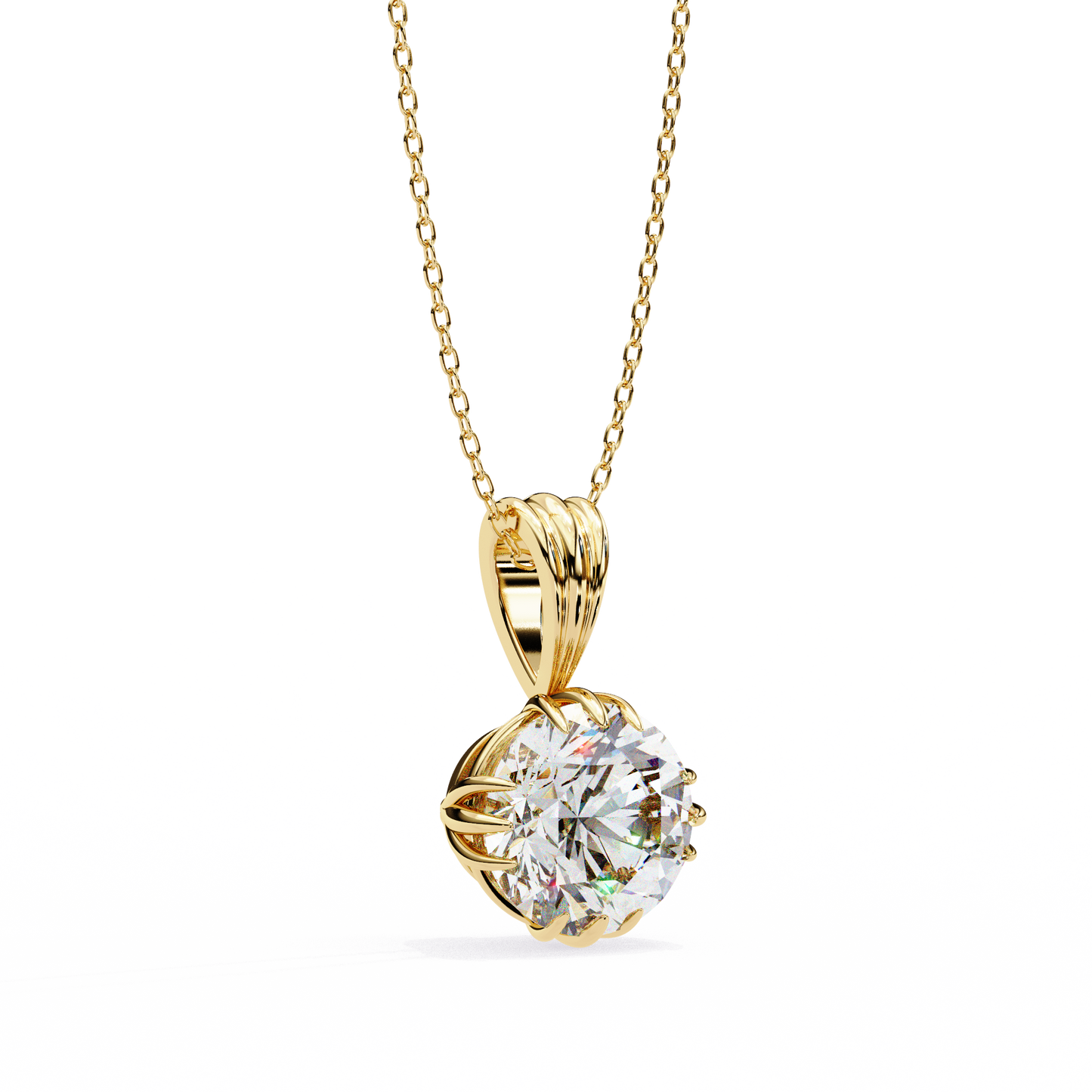 Crown Solitaire Necklace | 6-Prong Round Diamond Pendant