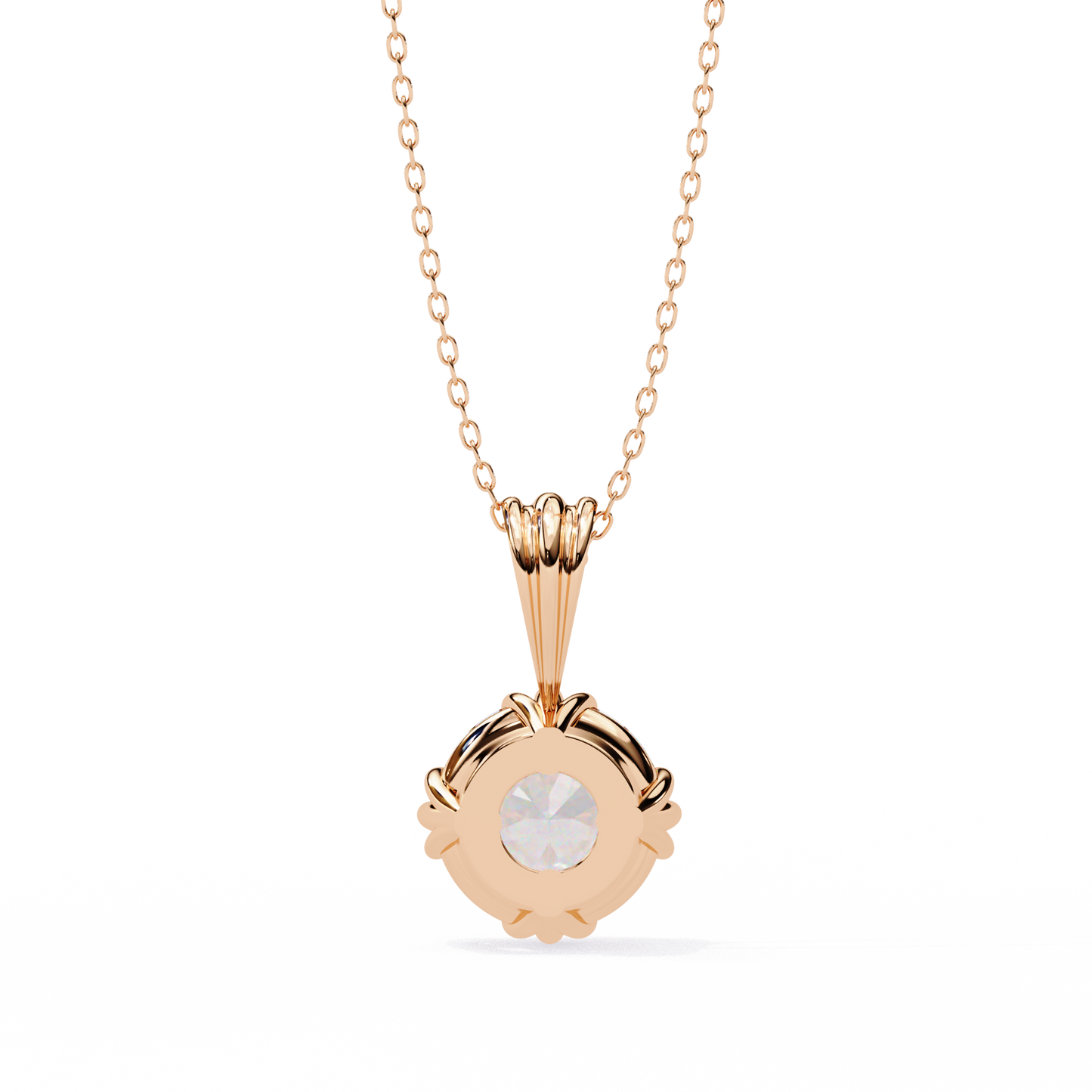 Crown Solitaire Necklace | 6-Prong Round Diamond Pendant