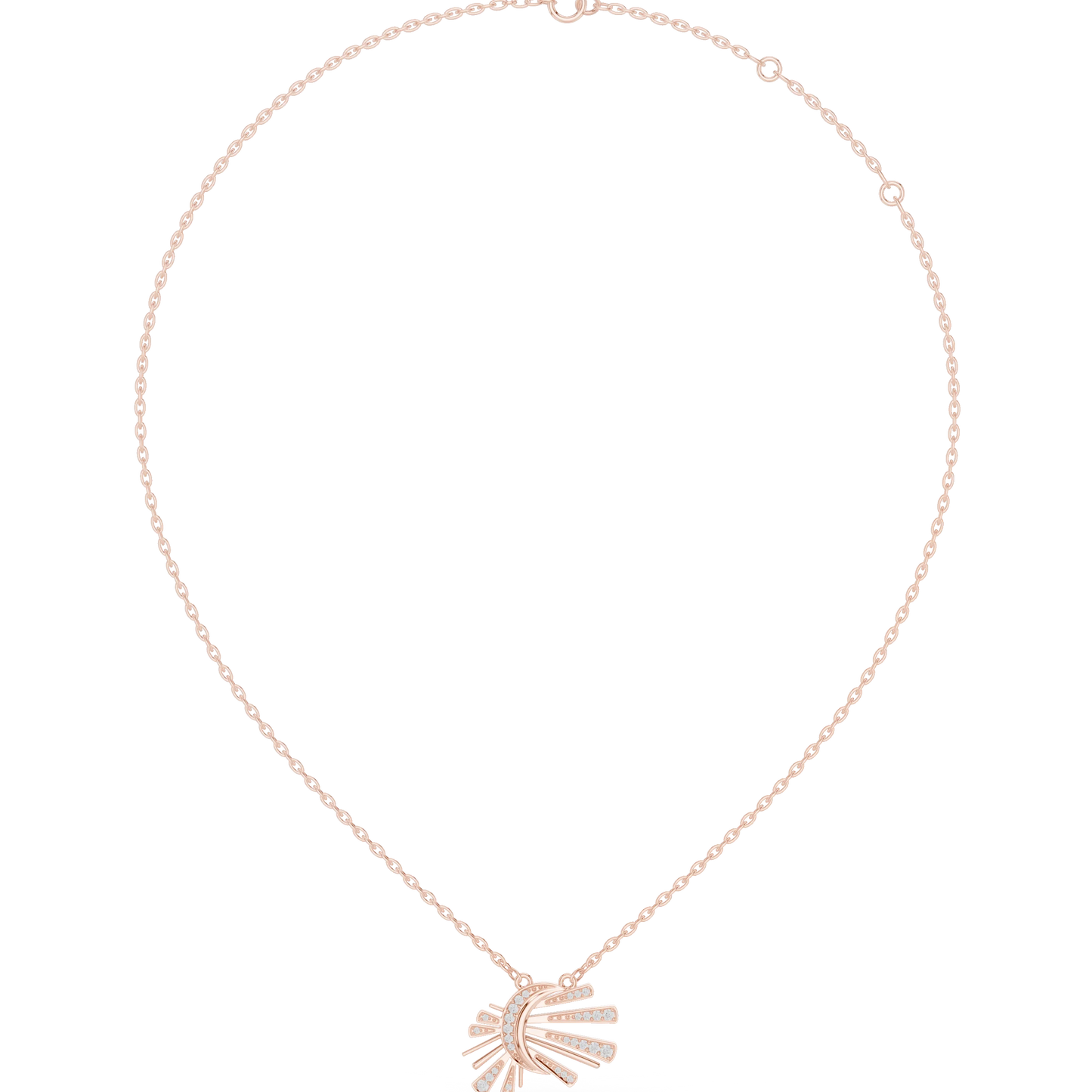 Pave Diamond Crescent Moon and Sunburst Necklace