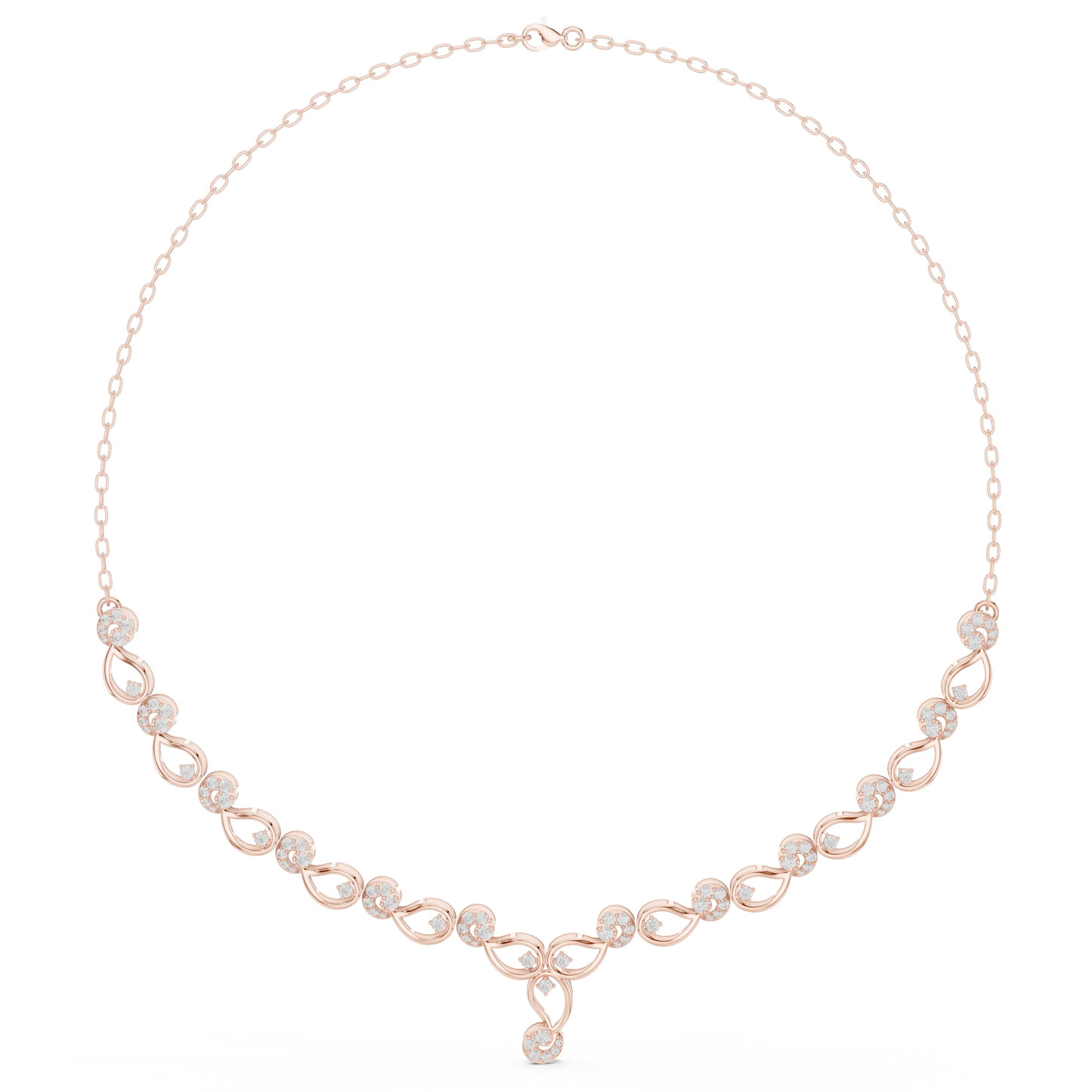 Diamond Cluster and Teardrop Link Necklace