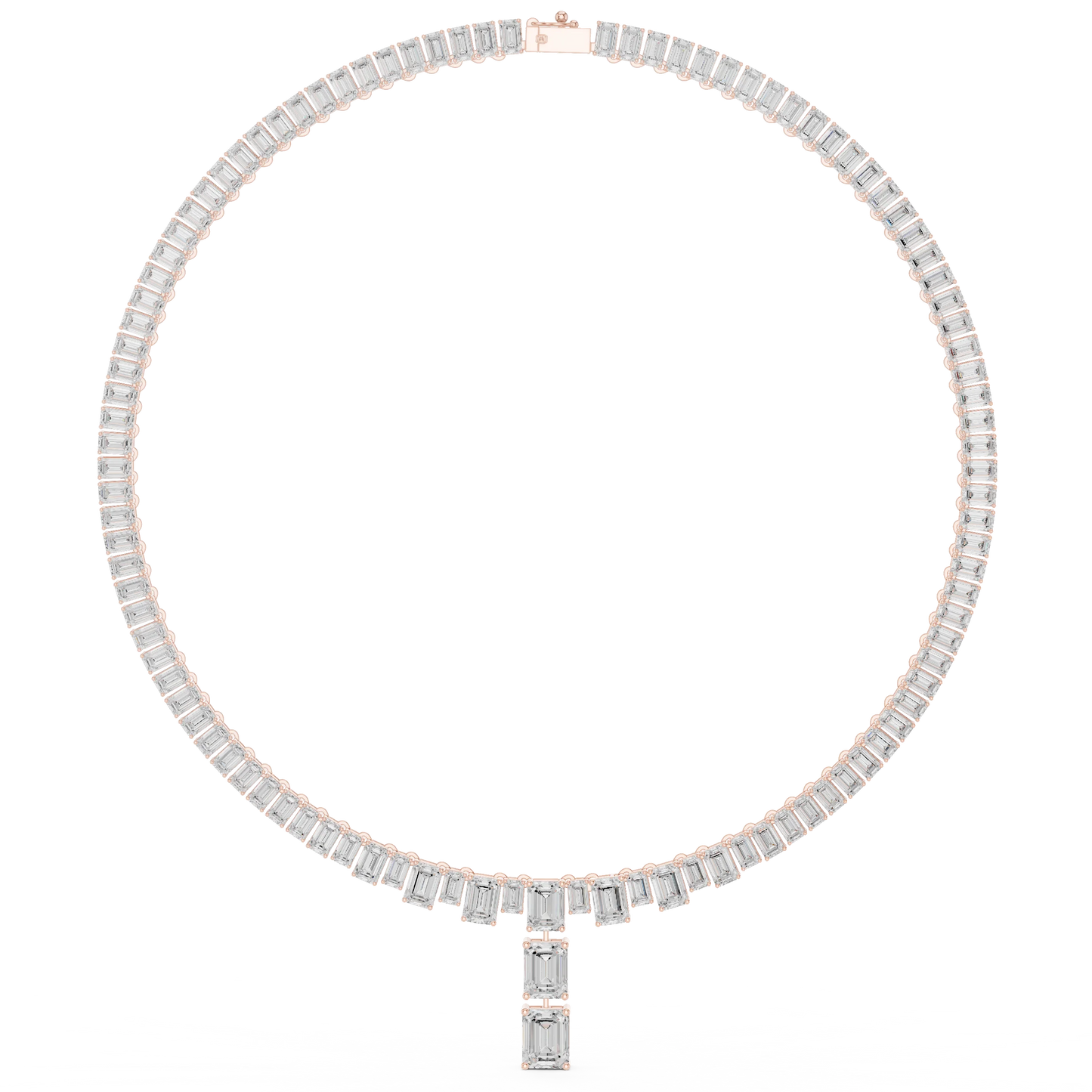 Emerald Cut Diamond Drop Tennis Necklace