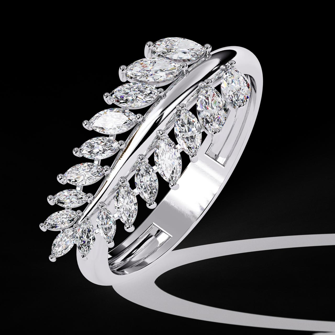 Diamond Feather Ring | Elegant Marquise Statement Band